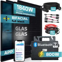 SUNNIVA 1840W Balkonkraftwerk BIFAZIAL FULLBLACK komplett Steckdose ASTRO-E 800W Wechselrichter, PV Solaranlage, 5m Kabel, Bluetooth WIFI
