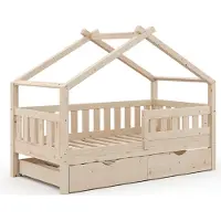 VitaliSpa Hausbett Design Naturholz 80x160 cm mit Gästebett, Model 35964