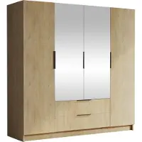 Mirjan 24 Kleiderschrank Sofia II 200, Schlafzimmer, mit Spiegel, Drehtürenschrank, mit Kleiderstange, Modern, Garderobenschrank, Metallgriffe (Farbe: Eiche Cremone + Schwarz)