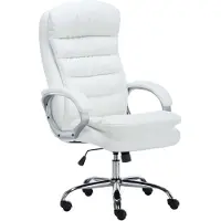 DELUKE Bürostuhl SOUK - 116x68x77, Weiß | Kunstleder | Metall in Chromoptik Gestell | ergonomische Bürostühle Homeoffice Stuhl mit Rollen