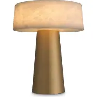 Casa Padrino Luxus Tischleuchte Antik Messing / Alabaster Ø 33 x H. 43 cm - Runde Metall Schreibtschleuchte mit Alabaster Lampenschirmen - Luxus Kollektion