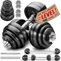 RE:SPORT Hantelset Gusseisen 40 kg Kurzhanteln Langhantel Set Hantel Hantelscheiben
