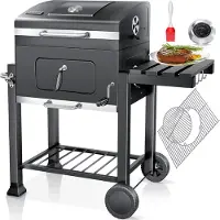 Kesser Grill Grillwagen XXL Holzkohlegrill mit Deckel, Rädern, Edelstahl-Griff, Grillrost und Thermometer Holzkohle kohlegrill Wagen groß Kohle BBQ Barbeque Camping, Terrasse, Garten