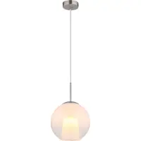Globo Lighting Hängeleuchte Metall Nickel matt, Metall verchromt, Glaskugel opal, klar verlaufend, Glaskristalle klar, Kabel PVC transparent, ø: 250mm, H: 1200mm, exkl. 1x E27 40W 230V