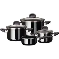 Silit Kochtopf-Set 4-teilig Modesto Line, Gemischtes Set, Schwarz, Edelstahl, Stahl, Keramik, Schwarz, Glas