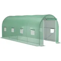 Outsunny Foliengewächshaus Tomatengewächshaus Treibhaus Folientunnel Frühbeet mit Fenster Grün 500 x 200 x 205 cm