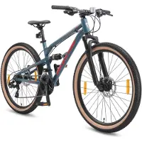 Bikestar Vollgefedert Aluminium Mountainbike 26 Zoll, 21 Gang Shimano Schaltung mit Scheibenbremse | 16 Zoll Rahmen Fully MTB Erwachsenen- und Jugendfahrrad | Grün