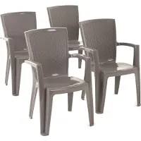 Idea New Garden Srl 4er-Set Stühle aus Polypropylen monoblock, stapelbar mit Armlehnen, wasserbeständig, Rattan-Effekt für Garten, Terrasse, Restaurant, Bar, leicht zu reinigen - Diana - Taubengrau