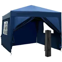Outsunny Pavillon 3x3m Faltpavillon 4 Seitenwände mit Fenster Tür mit Reißverschluss Festzelt Gartenzelt Pop-Up-Pavillon inkl. Heringe Abspannseile Tragetasche Metall Oxford