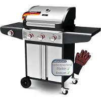 DELUKE Gasgrill 3+1 Brenner mit Deckel DELO [Inkl. Handschuhe] Grillwagen mit Seitenbrenner Campinggrill mit Seitenablage & Thermometer