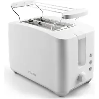 Bomann kompakter Toaster 2 Scheiben | Toaster mit Auftau-/Aufwärm-/Schnellstoppfunktion | Toaster mit Brötchenaufsatz | TA 6065 CB weiß