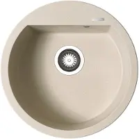 Pyramis Spüle ALAZIA Ø 51 in BEIGE mit Handbetätigung / Granitspüle / Steinspüle / Ausschnitt Ø 490 mm