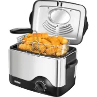 Unold 58615 Fritteuse Kompakt mit 1.200 W, wäremeisoliertes Cool-Touch-Gehäuse und Einer Füllmenge von bis zu 1,5 l Fett, Edelstahl, Schwarz