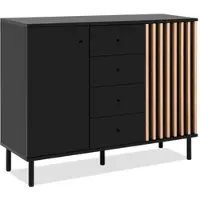 Furn.Design Kommode "Biella" schwarz und Eiche Sideboard mit 3D-Lamellen 118 cm