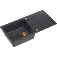 Quadron Spülbecken 1-Becken Spüle | Größe: 100 x 50 x 21 cm | EVAN 146 | Küchenspüle Granitspüle aus GraniteQ mit Siphon | Schwarz & Kupfer