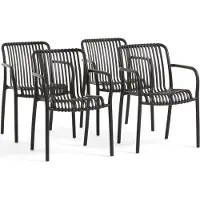 Idea New Garden Srl 4er-Set stapelbare Stühle mit Armlehnen aus glasfaserverstärktem Harz für Außenbereich, Garten, Bars und Restaurants – modernes, rattanähnliches Design, robust – SIMONA – Schwarz
