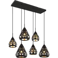 Globo Lighting Hängeleuchte Metall schwarz matt, Metall schwarz matt, Dekorstanzungen, Kabel PVC schwarz, Höhe kürzbar, LxBxH: 900x430x1200mm, Schirmdurchmesser 3x23cm, 3x17cm, exkl. 6x E27 40W 230V