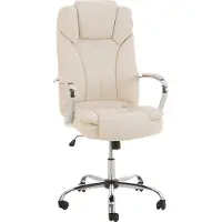 DELUKE Bürostuhl JUBEL - 115x62x70, Creme | Kunstleder | Metall in Chromoptik Gestell | ergonomische Bürostühle Homeoffice Stuhl mit Rollen