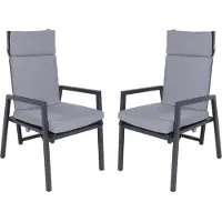 DELUKE Gartenstuhl 2er Set JULE - Polyester, mit Kissen, Grau | Gartenstühle Wetterfest Essstühle Outdoor Terrasse