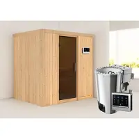 Karibu Sauna Innensauna Fanja Fronteinstieg Ofen 3,6 kW -Ofen externe Strg. easy 196x151x198 cm ohne Dachkranz mit Graphittür