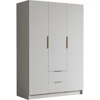 Mirjan 24 Kleiderschrank Calwi I 150, Schlafzimmer, Drehtürenschrank, mit Kleiderstange, Modern, Garderobenschrank, Metallgriffe (Farbe: Weiß + Gold)