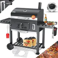 Kesser Grill Grillwagen XXL Holzkohlegrill mit Deckel, Rädern, Edelstahl-Griff, Grillrost und Thermometer Holzkohle kohlegrill Wagen groß Kohle BBQ Barbeque Camping, Terrasse, Garten