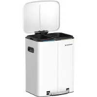 Songmics Mülleimer Küche, Treteimer, 2 x 20 L, Mülltrennsystem 2 Fächer, Weiß