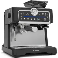 Klarstein GrandPresso Touch Siebträgermaschine Mit Mahlwerk – 20-Bar, 1350 W, Integriertes Präzisionsmahlwerk, Touchscreen, 2,3 L Wassertank, Dampfdüse, Edelstahl, Schwarz