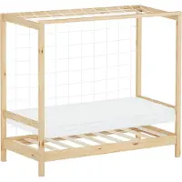 ML-Design Kinderbett Fußballtor 70x140 cm Einzelbett mit Matratze H:10cm Natur Holzbett mit Lattenrost & Netz Jugendbett aus Kiefernholz Handballtor