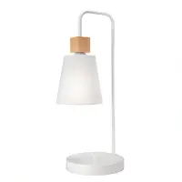 Licht-Erlebnisse Tischleuchte Weiß 52 cm hoch Stoff Metall Holz E27 wohnlich Skandinavisch Tischlampe Wohnzimmer Schlafzimmer