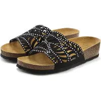 LASCANA Pantolette "Mule, Sandale, offener Schuh, Sommerschuh," mit Komfortkorkfußbett aus Leder und Glitzersteinchen