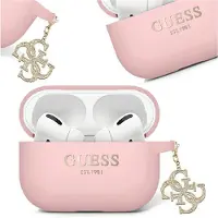 GUESS GUAP2LECG4P AirPods Pro 2 (2022/2023) Hülle pink/pink Flüssigsilikon Glitzer Dreieck Anhänger