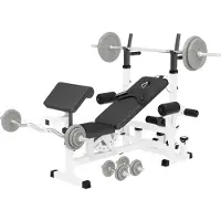Gorilla Sports Multifunktion Hantelbank - inkl. Hantelset mit 108 kg Gewichten, Verstellbar, mit Langhantel-Ablage, Curlpult und Butterfly, Dip-Station, Beinstrecker - Trainingsbank, Kraftstation