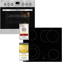 Exquisit Herd-Set, 58 Liter, Backofen mit 9 Funktionen, Kochfeld mit 4 Zonen, Umluft, Heißluft, Grill, Timer, Energieeffizienz A, EHE185-1.3