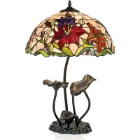 Casa Padrino Luxus Tiffany Tischleuchte Mehrfarbig Ø 40 x H. 61 cm - Runde Tiffany Schreibtischleuchte - Luxus Interior - Luxus Leuchten - Tiffany Leuchten
