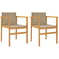 vidaXL Gartenstühle mit Kissen 2 Stk. Beige Poly Rattan Massivholz