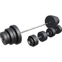 Gorilla Sports Langhantel Set 130 kg – 170 cm Langhantelstange, 2 Kurzhanteln & Hantelscheiben 30 mm mit Sternverschlüssen – Fitness & Krafttraining