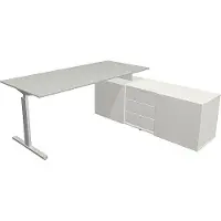 Theo Kerkmann Büromöbelfabrik GmbH & Co. KG Kerkmann Schreibtisch Form 2 180x80x74 cm m. Sideboard 160x50x58 cmT-Fuß Alusilber lichtgrau