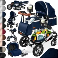 Kesser Loops Kinderwagen 4 in 1 Kombikinderwagen Komplett-Set auch als Buggy für Kinder bis 4 Jahre inkl. Babywanne, Babyschale + Fußsack, Korb, Wickeltasche, Regen- & Insektenschutz & Flaschenhalter