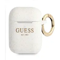 CG Mobile Guess Case Box aus Silikon im Design Glitter weiß für Apple AirPods 1 und 2