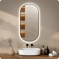 Mirlux Badezimmerspiegel - Mit LED-Beleuchtung & Heizung - Oval - 120x60CM - Schwarzer Rahmen