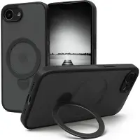 EAZY CASE - MagSafe Handyhülle für Apple iPhone 16e, Ring zum Aufstellen, 360° drehbar, Magsafe Silikonhülle zum Aufstellen, stoßfest Cover in Schwarz