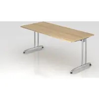 Proregal - Büromöbel mit top Leistungsdaten Schreibtisch Markku | Eiche | BxT 180x80cm | Arbeitshöhe 72cm | höhenjustierbar 0-10 mm | C-Fuß-Gestell Silber | Rechteckform