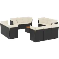 vidaXL 13-tlg. Garten-Sofagarnitur mit Kissen Schwarz Poly Rattan