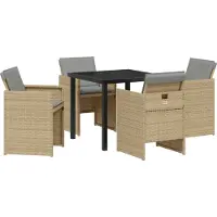 vidaXL Langlebige 5-tlg. Garten Esstischset mit Kissen Beige Poly Rattan, Gartentisch Schwarz 80x80x73 cm Temperiertes Glas - Gartenstühle Möbel718033