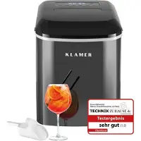 KLAMER Eiswürfelmaschine, 10 Eiswürfel in 7-9 Minuten, 15 kg Eiswürfel pro Tag, 2 Eiswürfelgrößen, 2,1 L Wassertank, 120 W Ice Maker mit Timer, Leiser Eiswürfelbereiter mit Eisschaufel