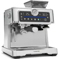 Klarstein GrandPresso Touch Siebträgermaschine Mit Mahlwerk – 20-Bar, 1350 W, Integriertes Präzisionsmahlwerk, 2,3 L Wassertank, Touchscreen, Edelstahl, Dampfdüse, Manometer