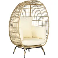 Outsunny Rattansessel in Korbform Rattanstuhl mit Sitzkissen Gartensessel Metall