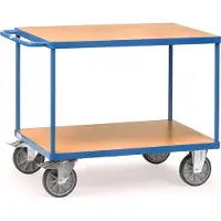 Fetra Tischwagen 600 kg LxB 1.000 x 700 mm, 2 Böden, Blau/Buchendekor
