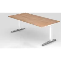 Proregal - Büromöbel mit top Leistungsdaten Schreibtisch Mika | Nussbaum | Weißes Gestell poliert | BxT 200x100cm | Arbeitshöhe 65-85cm | höhenjustierbar, 1cm Raster | C-Fuß-Gestell | Rechteckform